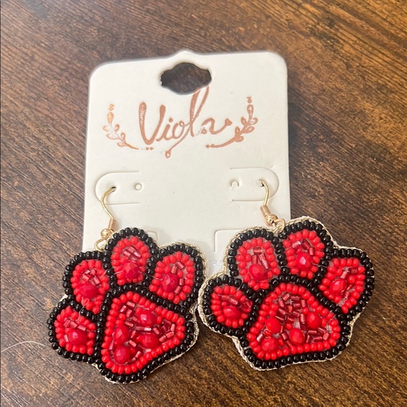 Jewelry - Viola Red Beaded Paw 🐾 Mascot Earrings